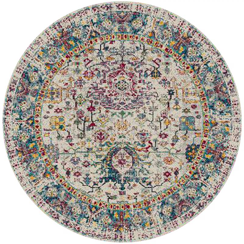 Gray and Orange Round Reversible Synthetic Area Rug