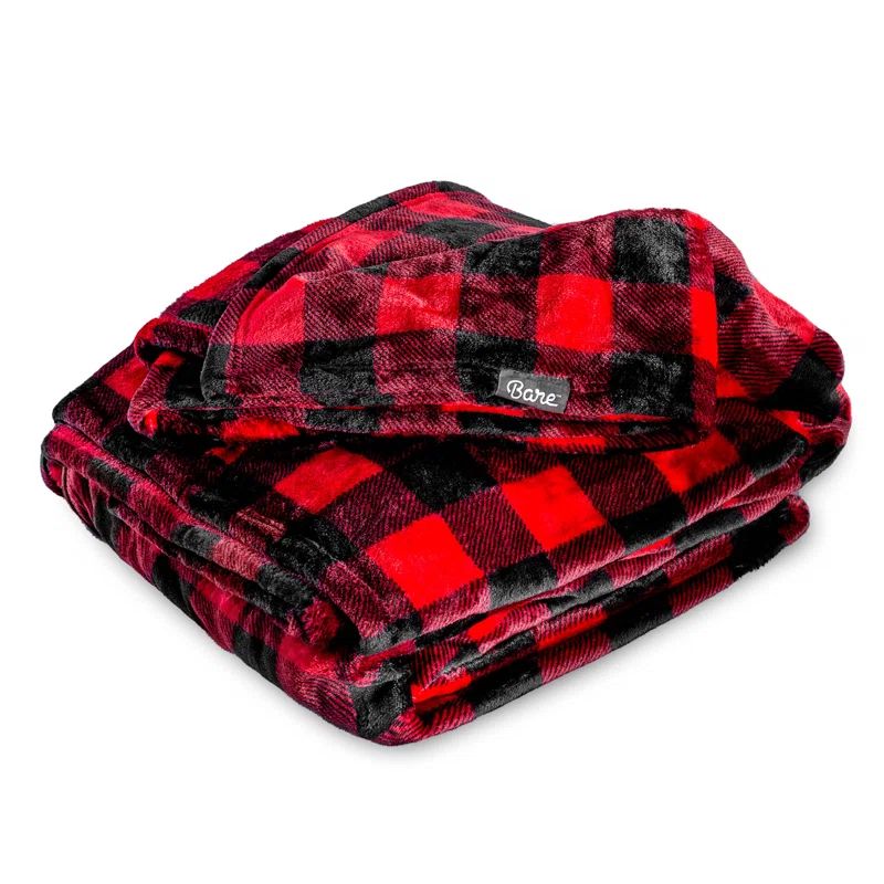 Luxurious King-Sized Buffalo Plaid Red/Black Microplush Fleece Blanket