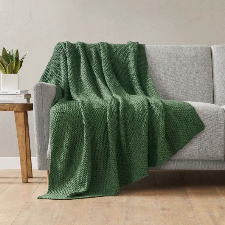 Green Knitted Acrylic Machine Washable Throw Blanket