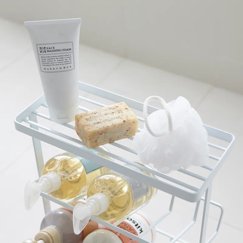 White Steel Freestanding Shower Caddy with Hooks