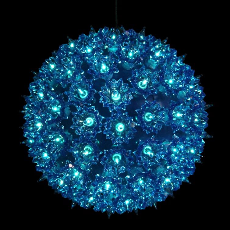 Blue Plastic Lighted Hanging Star Sphere Christmas Decoration