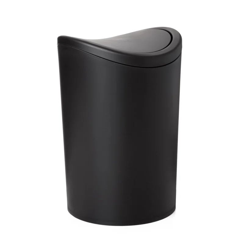 Compact Black Plastic Swing Top Trash Can