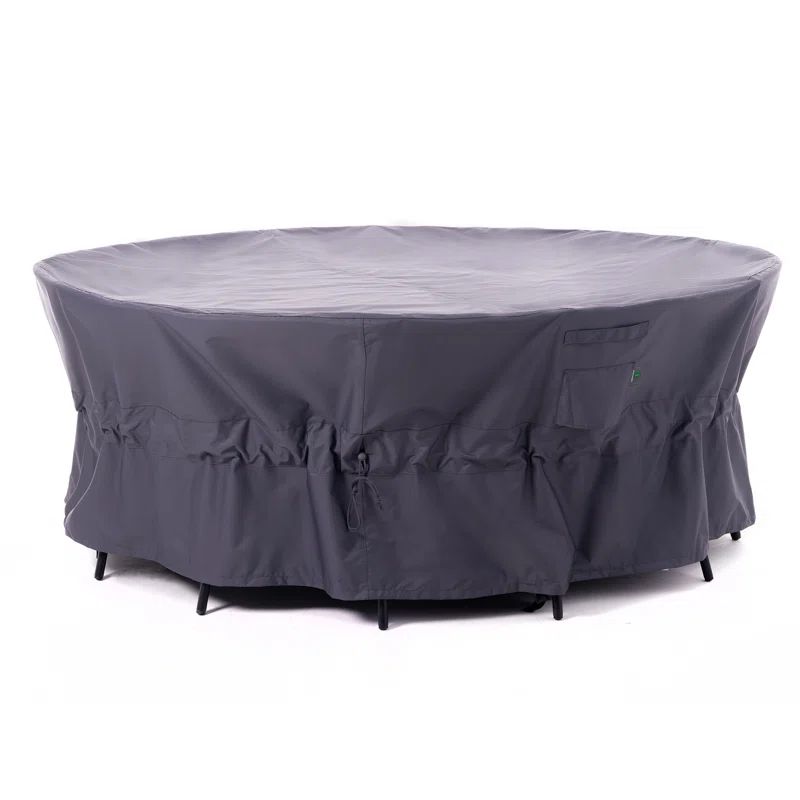 Heavy Duty Gray Waterproof Round Patio Table Cover, 96" Diameter