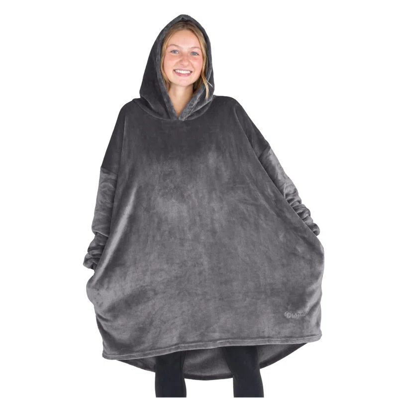 Adult Forged Iron Grey Fleece Hooded Wearable Blanket