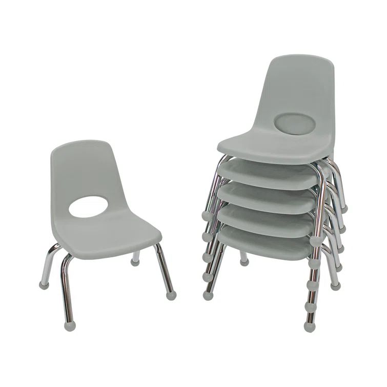 Light Gray 10" Stackable Classroom Chairs with Steel Legs, Set of 6