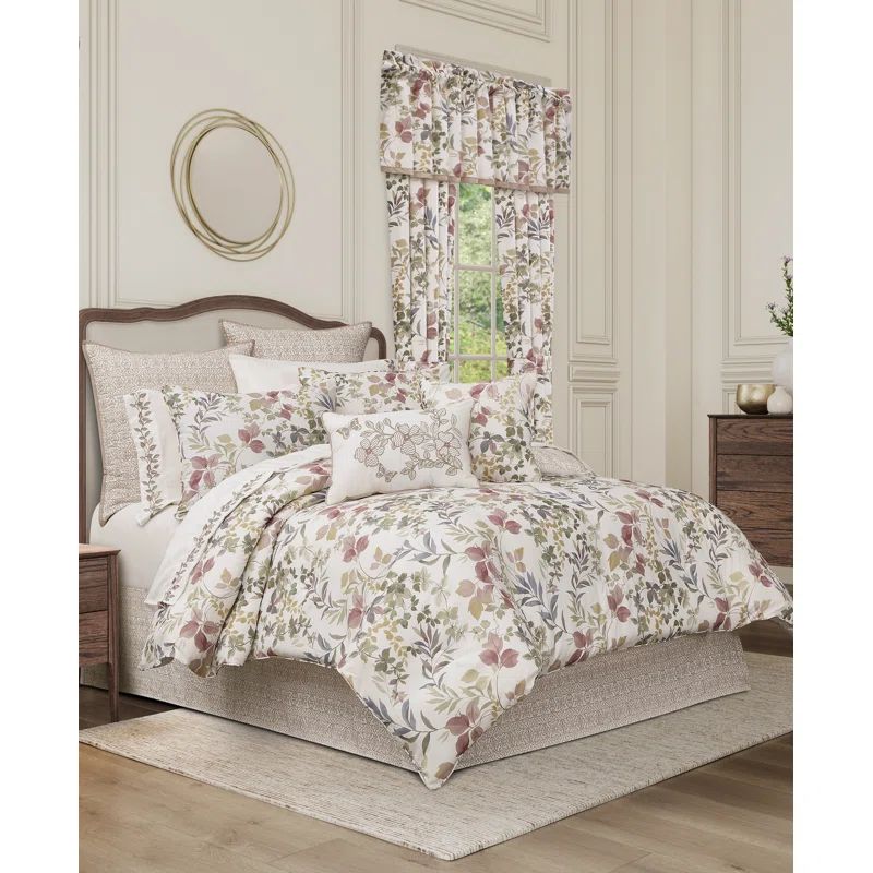 Blush Botanical Leaf Microfiber Full Comforter Set