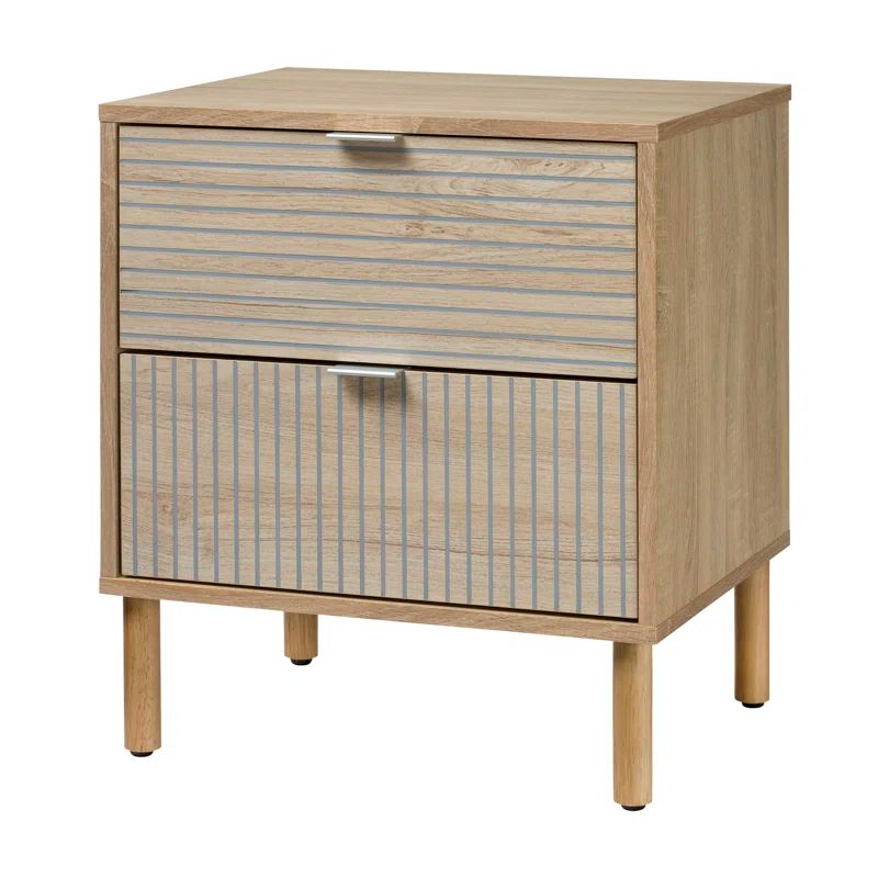 Merk Light Brown Wood 2-Drawer Nightstand