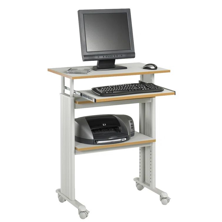 ErgoFlex Steel Frame Adjustable Height Mobile Workstation with Keyboard Tray, Gray