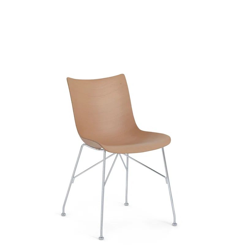 Philippe Starck Sinuous Veneer Light Wood & Chrome Arm Chair