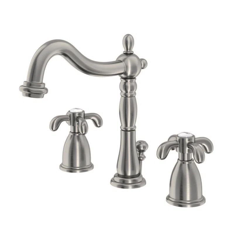 Brushed Nickel Traditional Widespread Bathroom Faucet with Drain