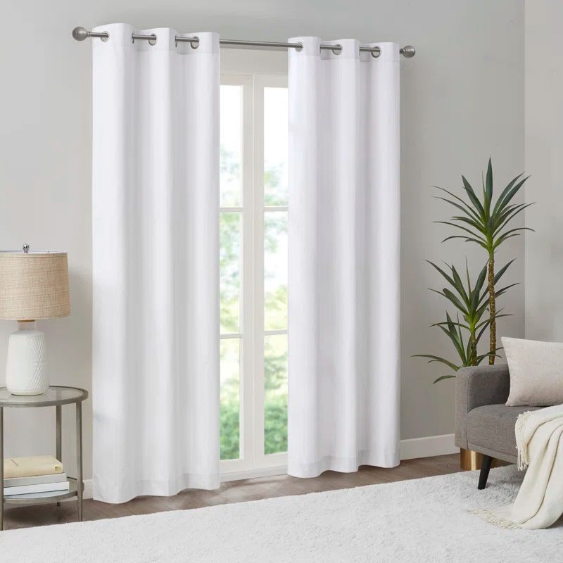 White Basketweave Room Darkening Curtain Panel Pair