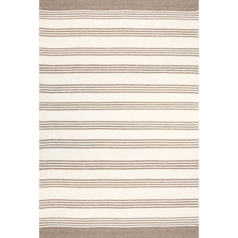Sage Striped Wool-Blend Square Area Rug, Handmade and Non-Slip