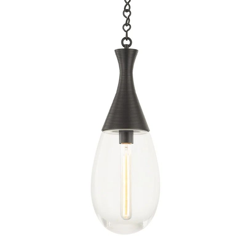 Black Brass and Clear Glass Teardrop Pendant Light