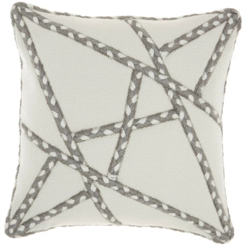 Gray and Ivory Geometric Embroidered 18" Square Throw Pillow