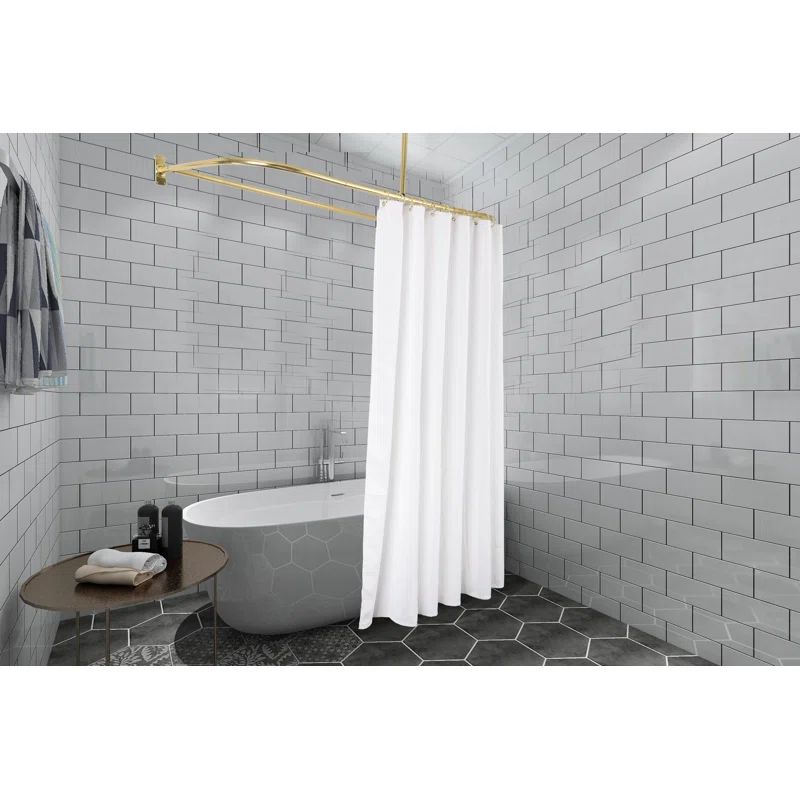 Gold Polished Aluminum D-Shaped Ceiling Mounted Shower Curtain Rod