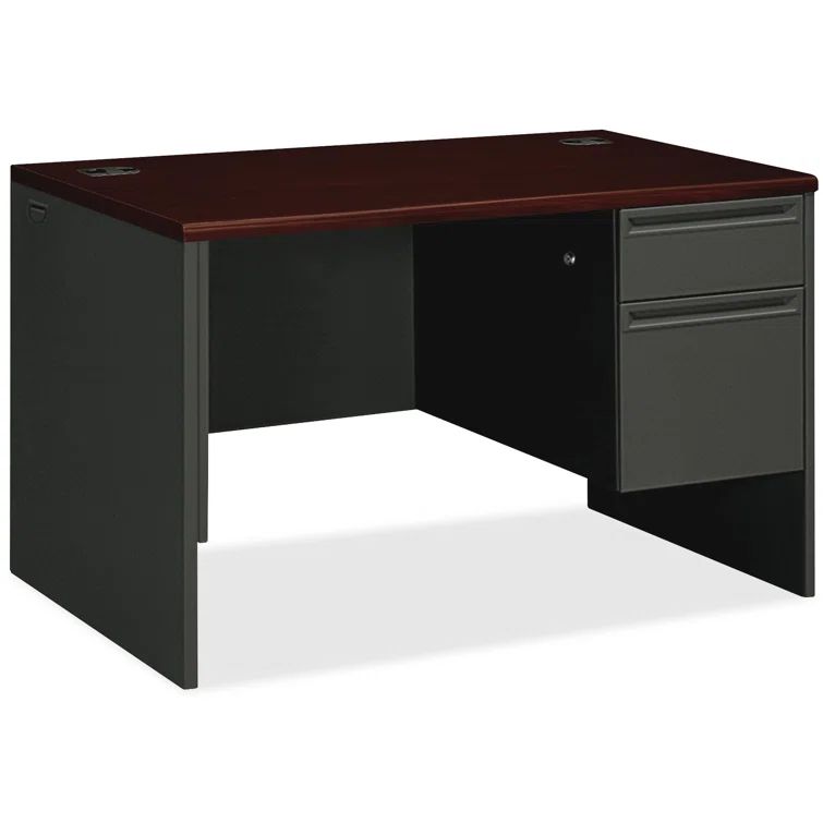 Executive Charcoal Mahogany Metal Desk with Filing Cabinet