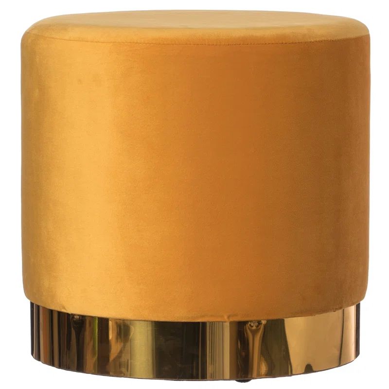 Mustard Velvet Round Ottoman Stool with Gold Metal Base