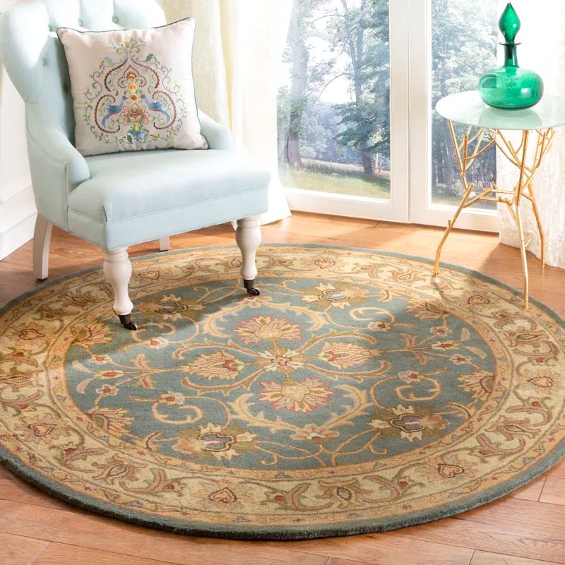Hand-Tufted Square Blue and Beige Wool Area Rug, 6' x 6'