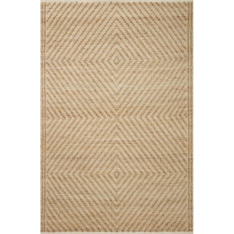 Ivory Geometric 10' x 14' Handmade Cotton & Synthetic Area Rug