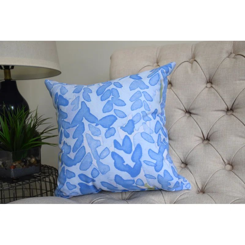 Light Blue Floral 16" Square Outdoor Throw Pillow