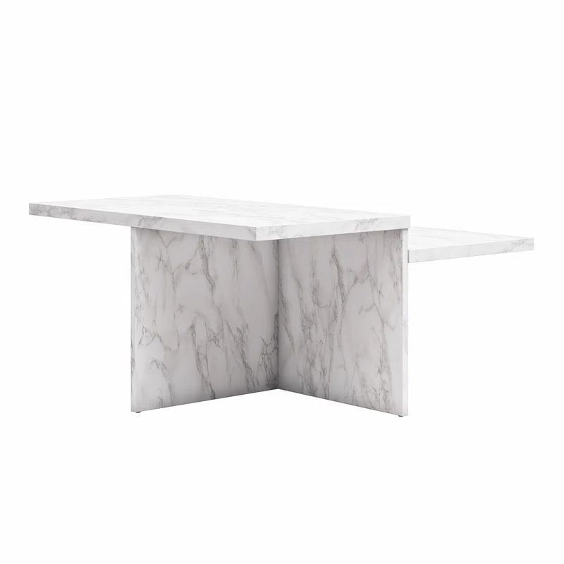 Brielle 36" Faux White Marble Two-Tiered Coffee Table