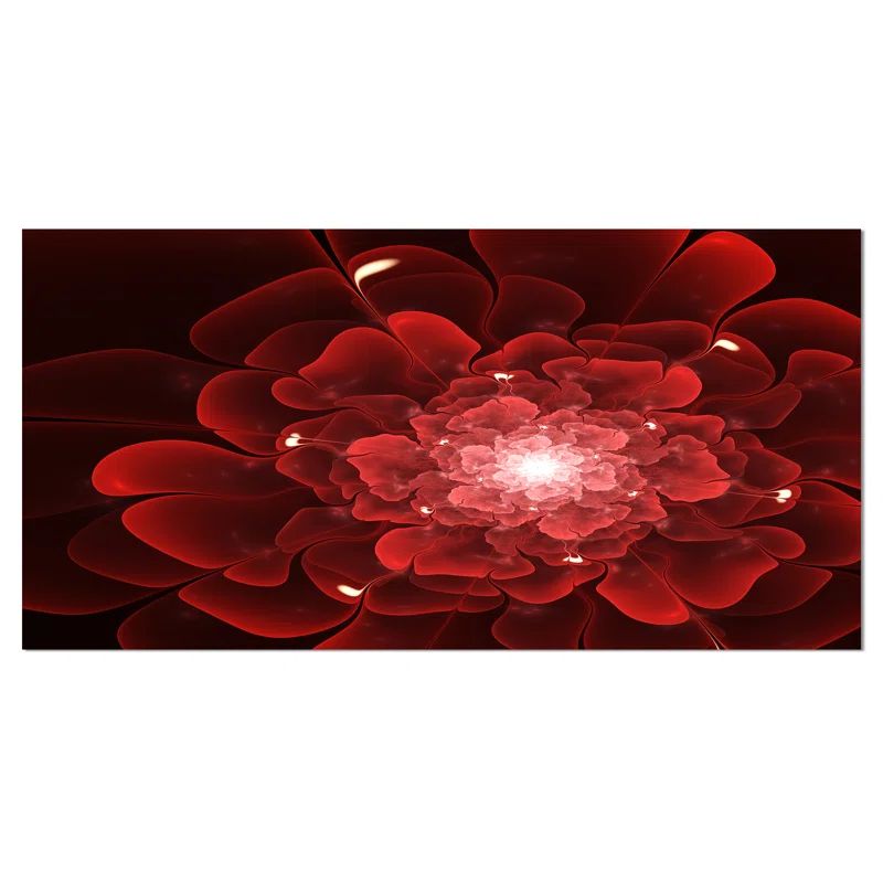 Clear Red Fractal Flower Graphic Art on Cotton Canvas