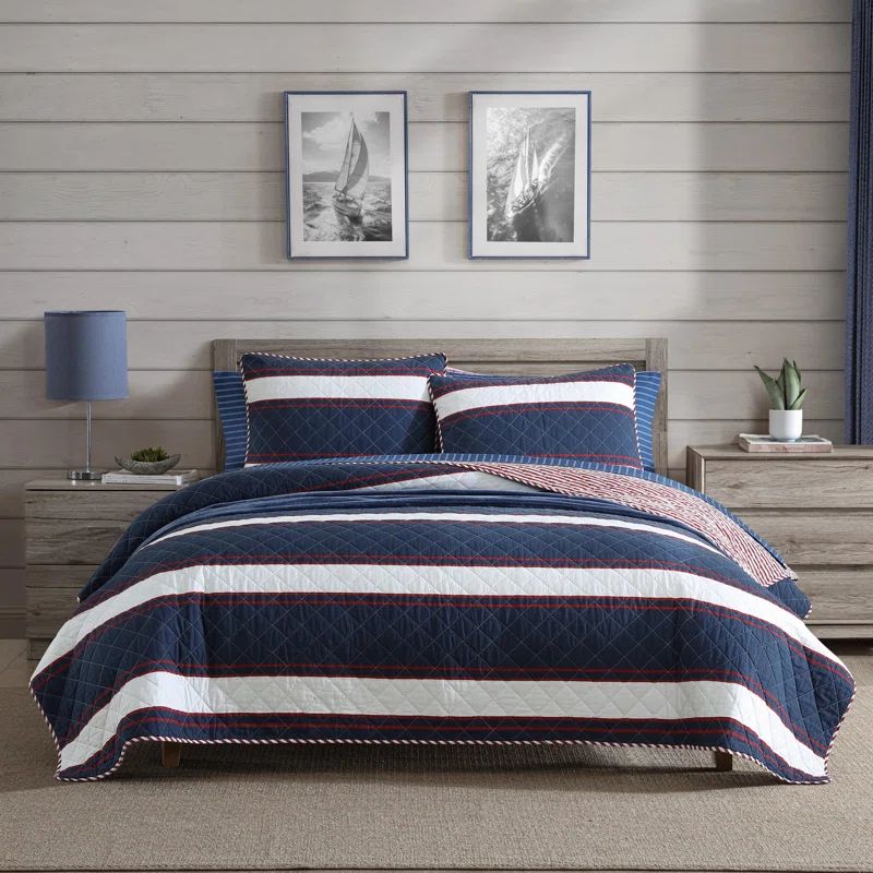 Blue Mirage Full Cotton Reversible Quilt Set
