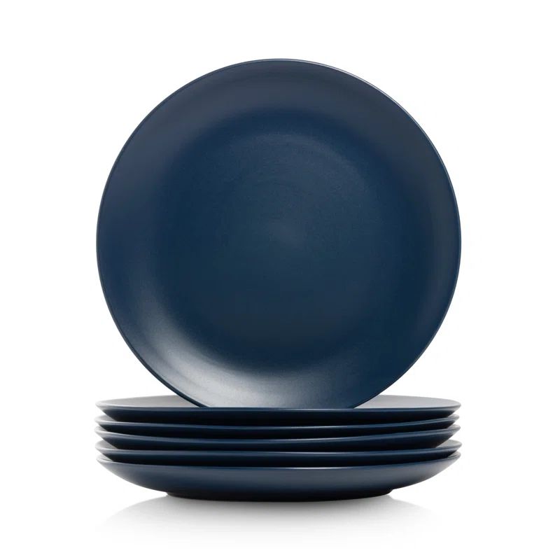 Midnight Blue Matte Ceramic Coupe Dinner Plates, Set of 6
