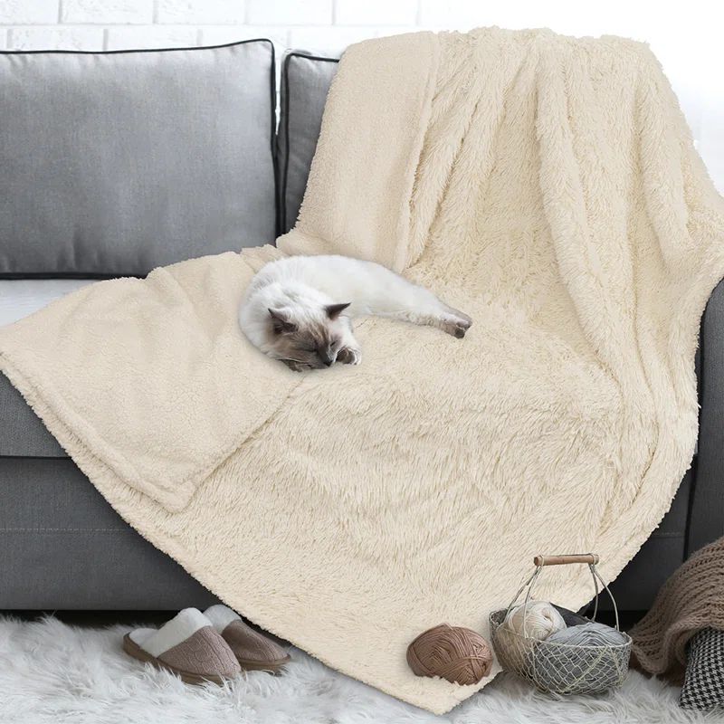 Large Beige Waterproof Sherpa Fleece Pet Blanket