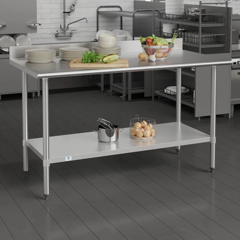 Commercial Stainless Steel Kitchen Prep and Work Table with Adjustable Shelf and Backsplash