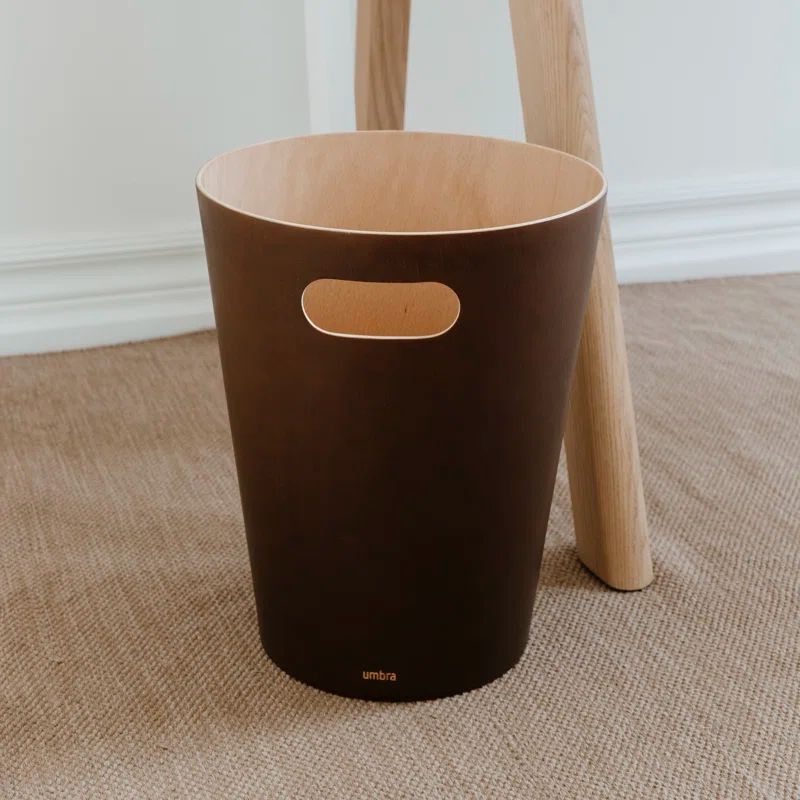 Espresso Wood 2-Gallon Modern Bathroom Trash Can