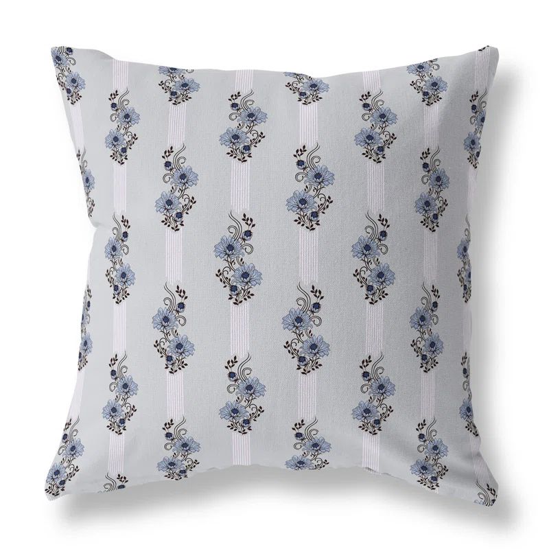 Blue and Black Floral Broadcloth Indoor/Outdoor Pillow