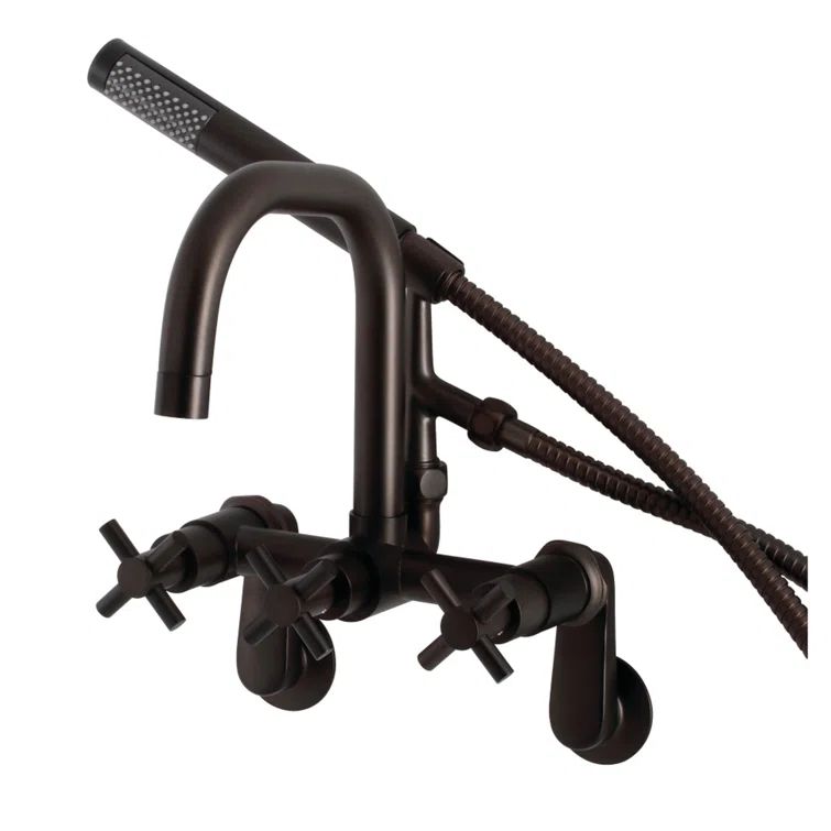 Brushed Nickel Wall Mount Clawfoot Tub Faucet with Handheld Shower