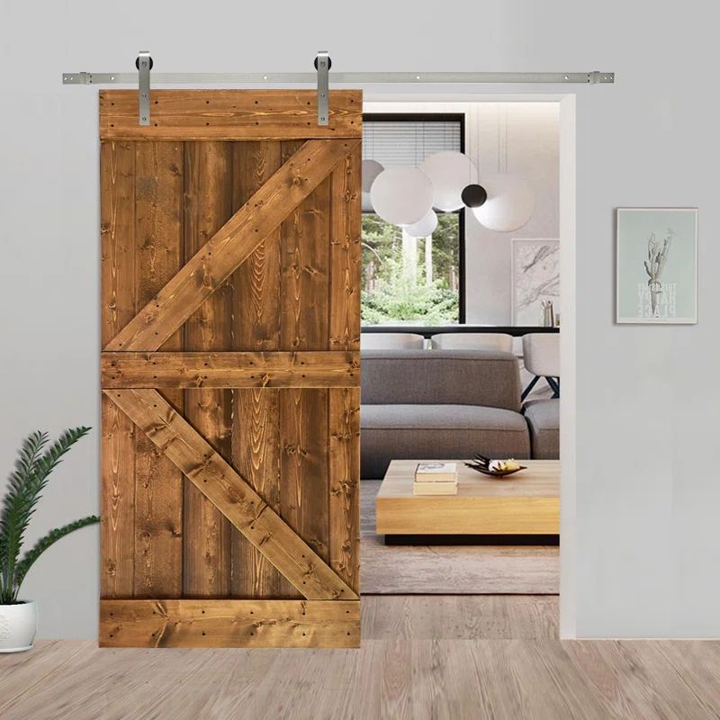 84" Stained Knotty Pine Sliding Barn Door with Oil-Rubbed Bronze Hardware