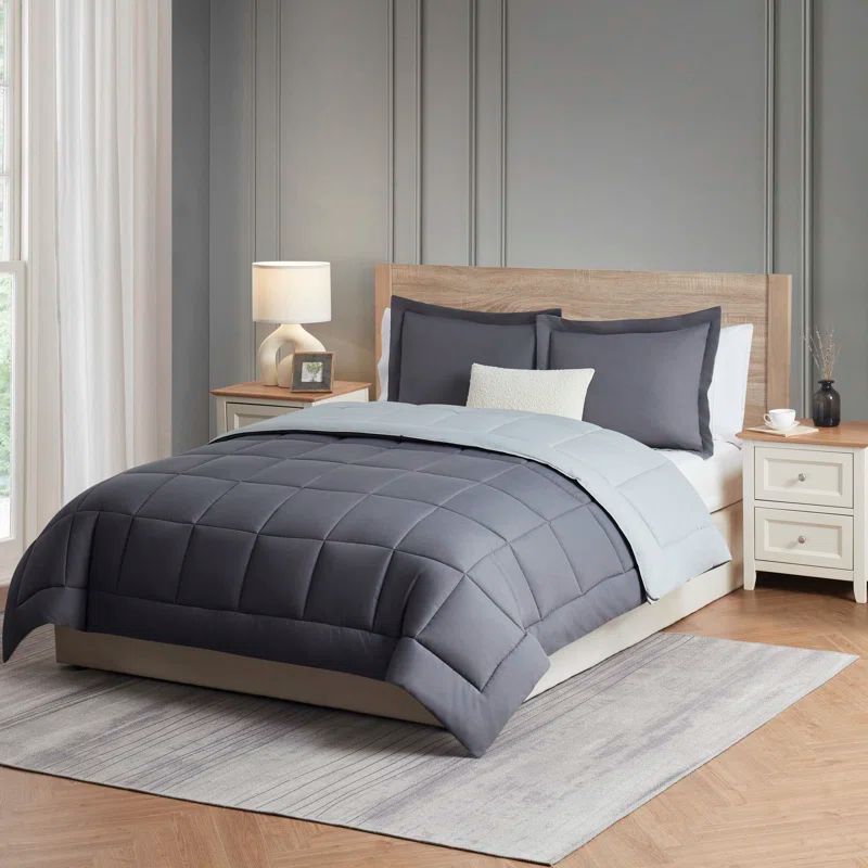 Full Gray and Light Gray Reversible Microfiber Duvet