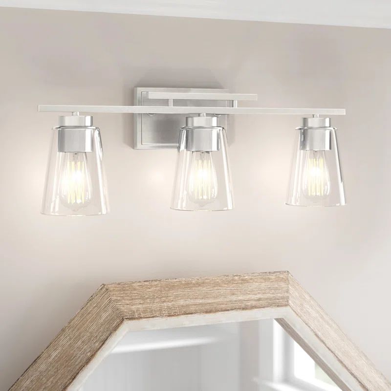 Calhoun 3-Light Satin Nickel Vanity Fixture with Clear Glass Shades