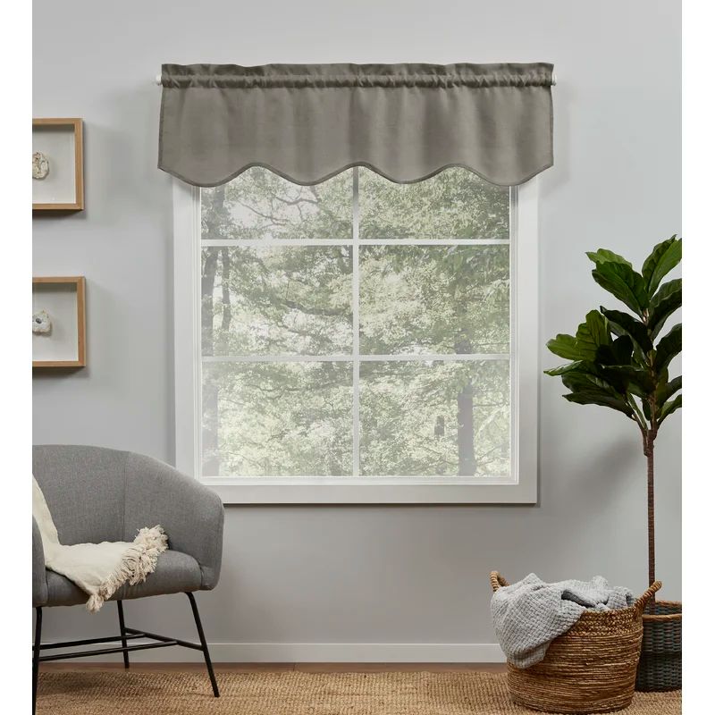 Gray Linen-Look Scalloped Rod Pocket Valance