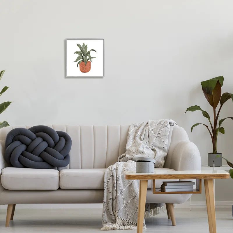 Green Leaves Terracotta Planter Print in Gray Frame, 12" x 12"