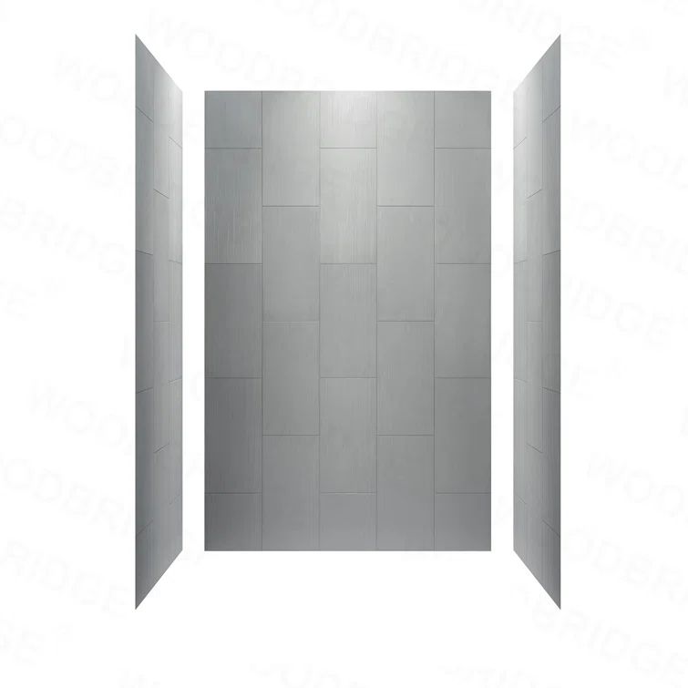 Matte Gray Solid Surface Alcove Shower Wall Panels, 96" H x 60" W