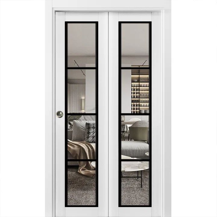 White Silk Clear Glass Paneled Bi-Fold Closet Door