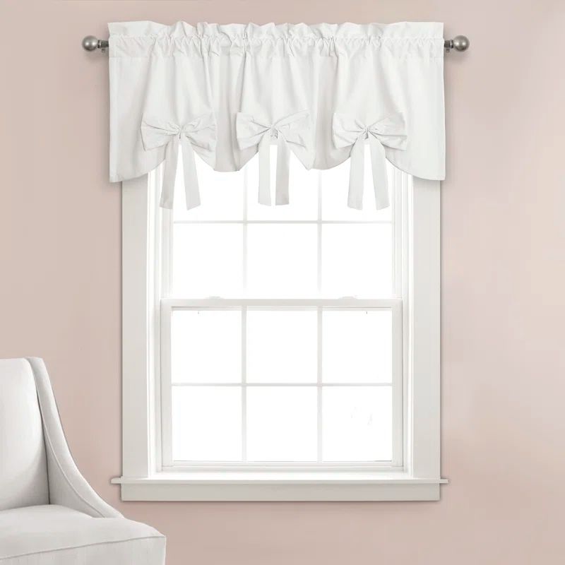 Elegant White Polyester Bow Rod Pocket Window Valance