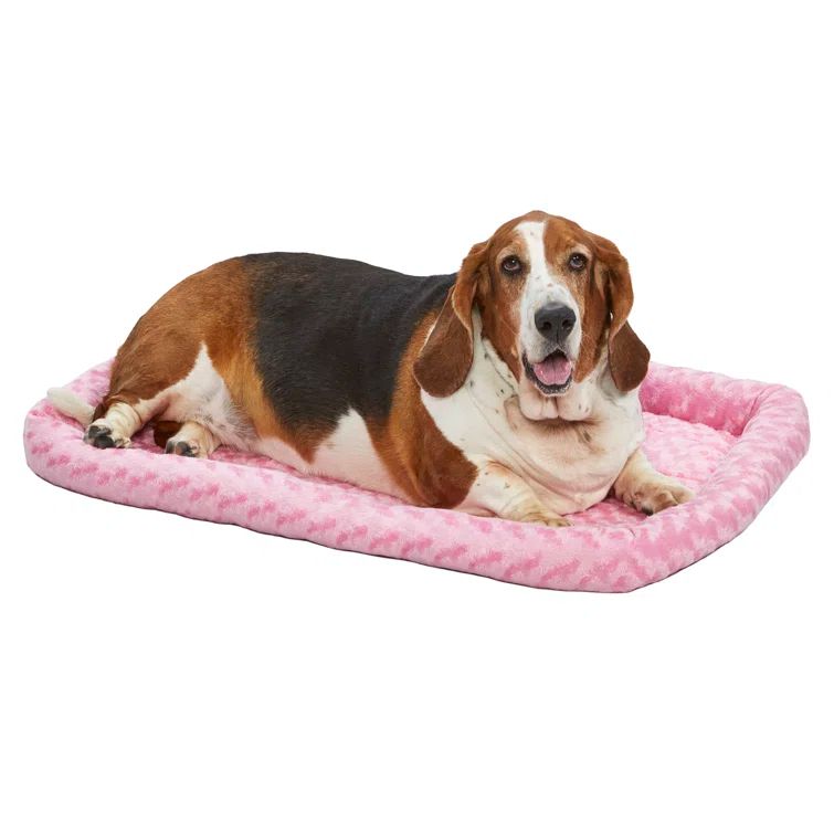 Pink Polyester Bolster Pet Bed for Small Dogs and Cats