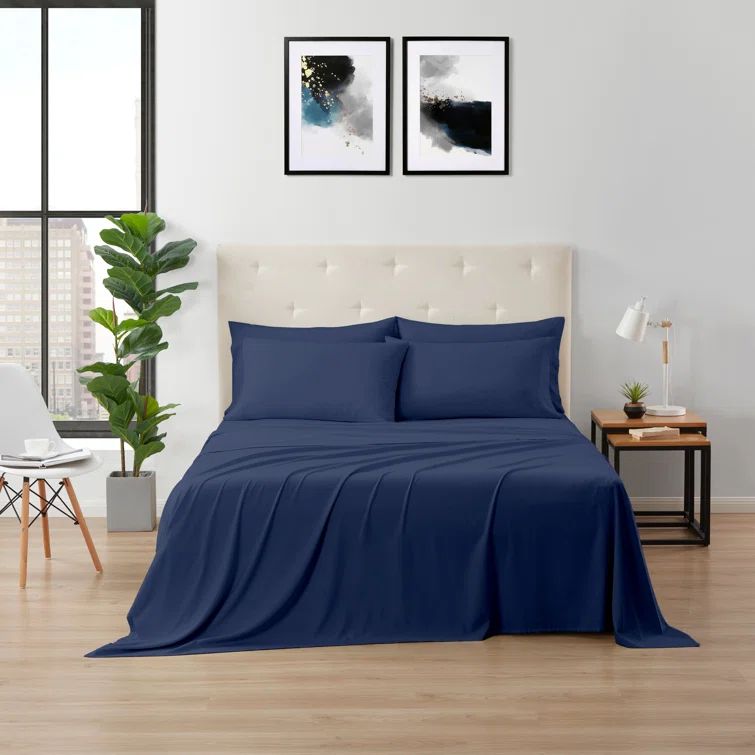 Navy Blue Queen Bamboo Rayon Deep Pocket Sheet Set