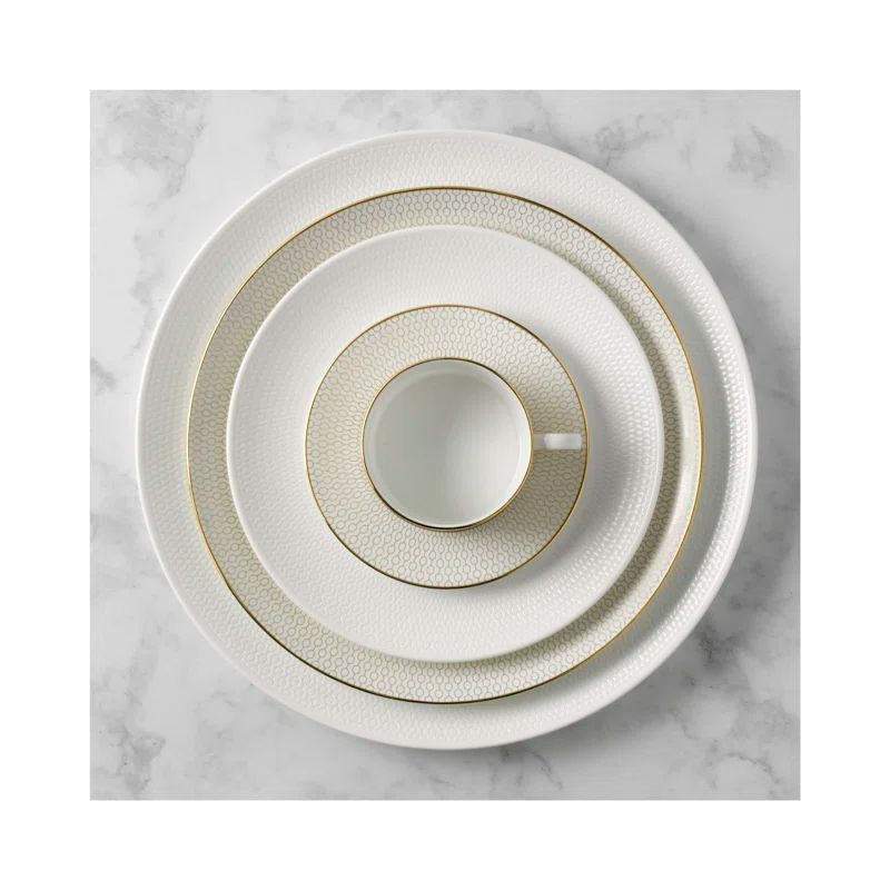 Gio Gold Glossy White Porcelain 5-Piece Dinner Set