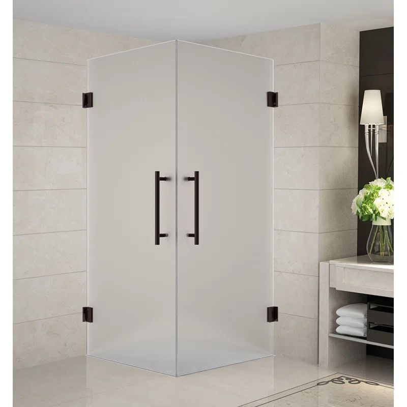 Vanora 32" x 72" Bronze Frameless Frosted Glass Corner Shower Enclosure