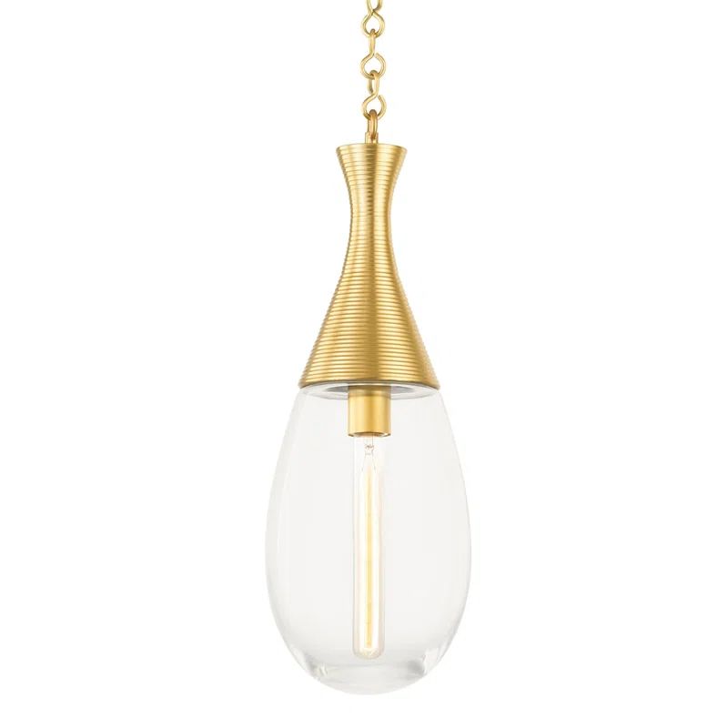 Southold Vintage-Inspired Aged Brass Pendant with Clear Glass Shade