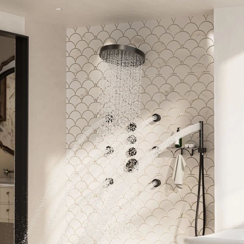 Nickel Dual Head Wall Mounted Shower System with Body Jets