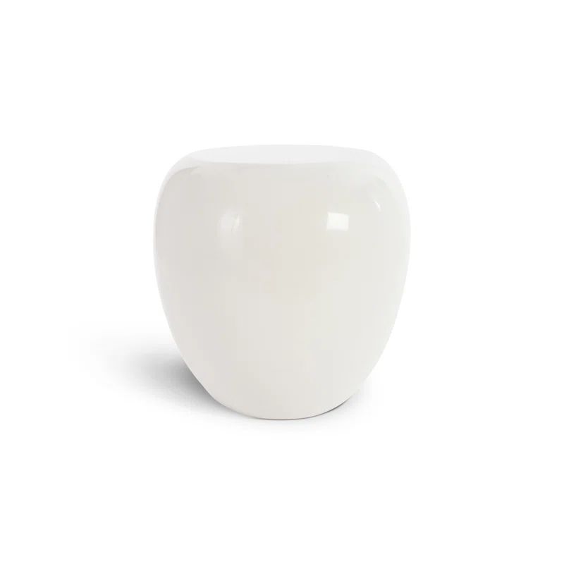 24" White Transitional Round Stone Drum End Table