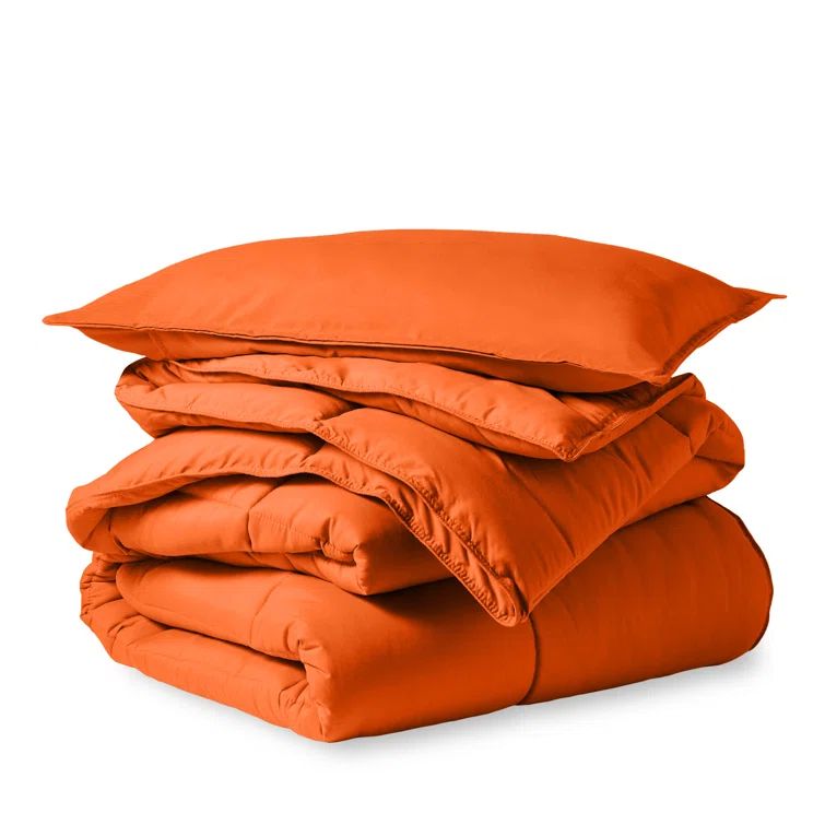 Twin Orange and White Microfiber Down Alternative Bedding Set