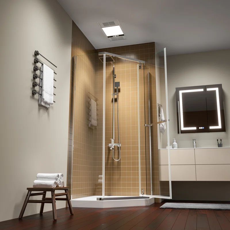 36" x 72" Chrome Neo-Angle Pivot Semi-Frameless Shower Enclosure